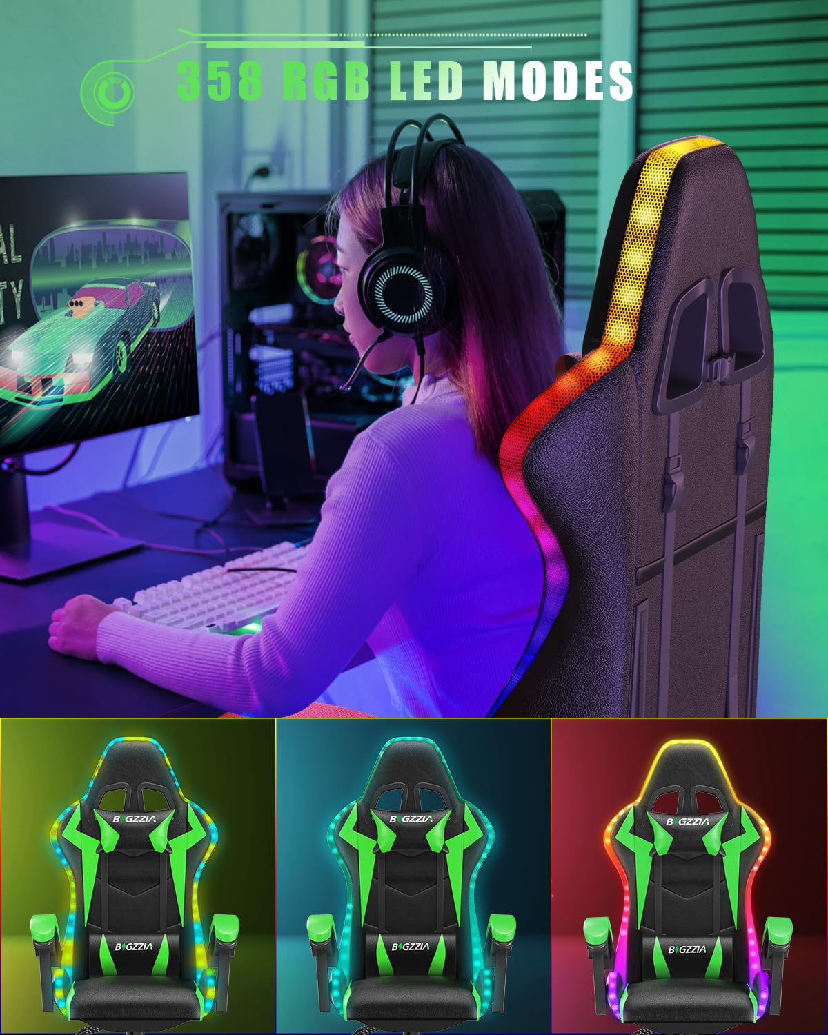Gaming Chair with RGB LED Ligh - Rgb Gaming Chair 评论和价格